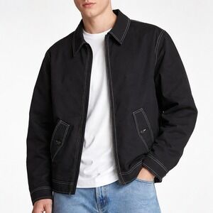 ASOS Black Work Canvas Zip Jacket Mens M Contrast Stitch Chore Minimalist Street